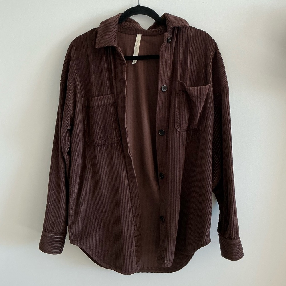 Babaton Brown Corduroy Button-Up Shirt (Size: XS)